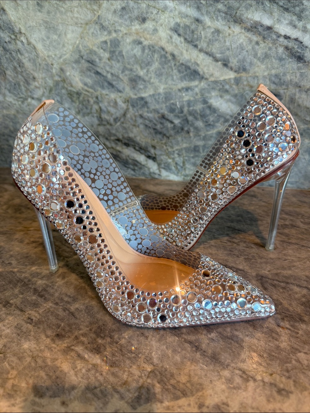 Azalea Wang- Crystal-Embellished Pointed Stiletto Heels in Silver - Picture 4 of 4